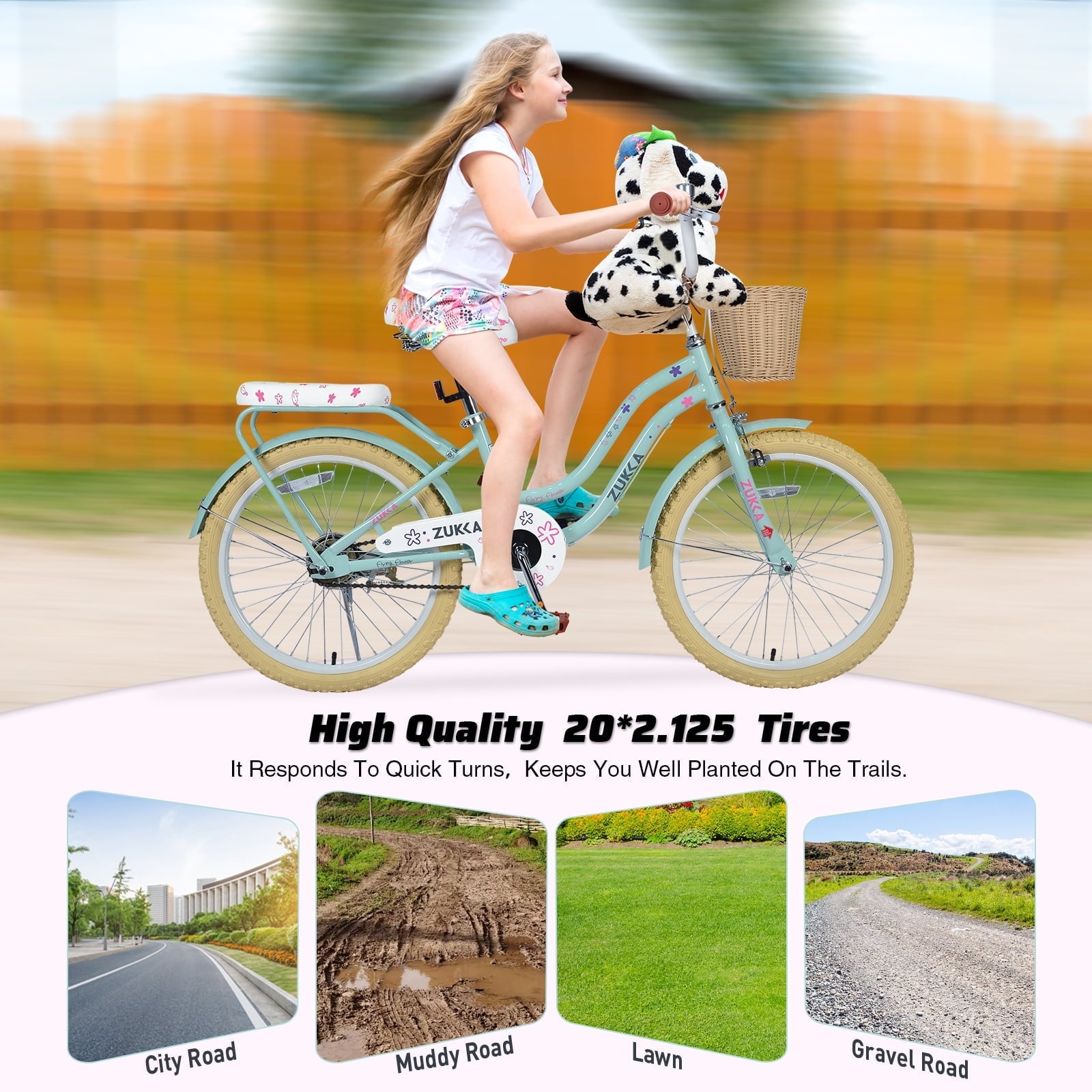 20 inch Girls Bike for 7-10 Years Old Kids, SHINPT Kids Bicycle with Basket & Lightweight, Comfortable City Bikes with Rear Rack and Basket, Pink