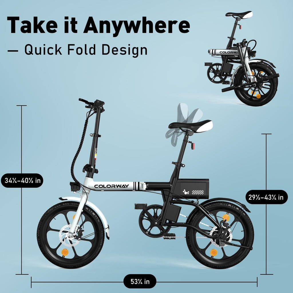 COLORWAY BK35M 16 Foldable Electric Bike for Adults, 350W Lightweight Commuter E-Bike, 37 Miles Range, Quick-Fold Portable Design, Aluminum Frame, UL2849 Certified