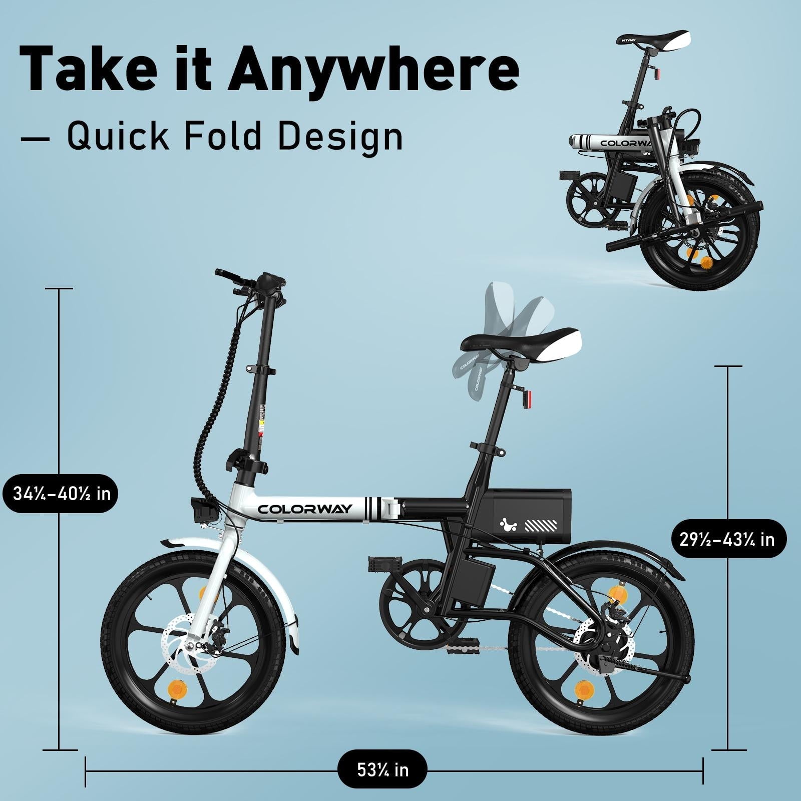 COLORWAY BK35M 16 Foldable Electric Bike for Adults, 350W Lightweight Commuter E-Bike, 37 Miles Range, Quick-Fold Portable Design, Aluminum Frame, UL2849 Certified