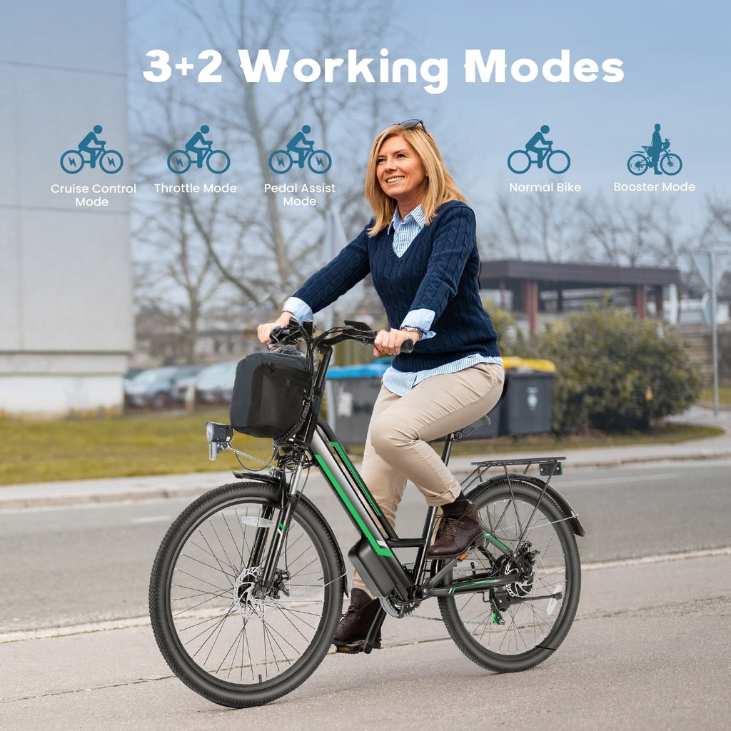 Elifine 500W Electric Bike for Adults, 26 Commuter Electric Bicycle 19.8mph City Ebike with 5 Riding Modes, 48V 7.8Ah Removable Battery UL 2849, LCD Intelligent Display Hybrid Electric Bike Red
