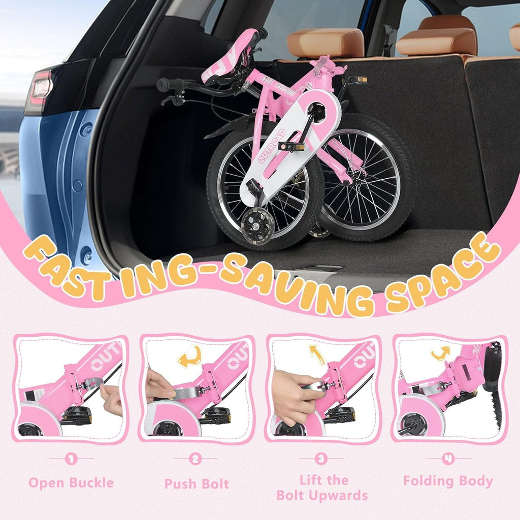 Marknig 14 16 18 Folding Kids Bike with Removable Training Wheels, Children's Bicycle for Boys & Girls Ages 3-9 Years, Easy-Storage Toddler Bike
