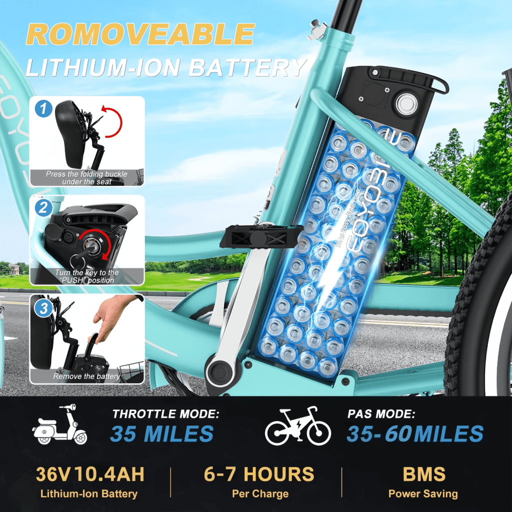 MOONCOOL Electric Trike for Adults w/ Rearview Mirror kit, 700W Peak Motor 10.4Ah battery .24/26 7 Speeds 3 Wheels Low Step Through Unisex Electric Trikes .35-60Miles