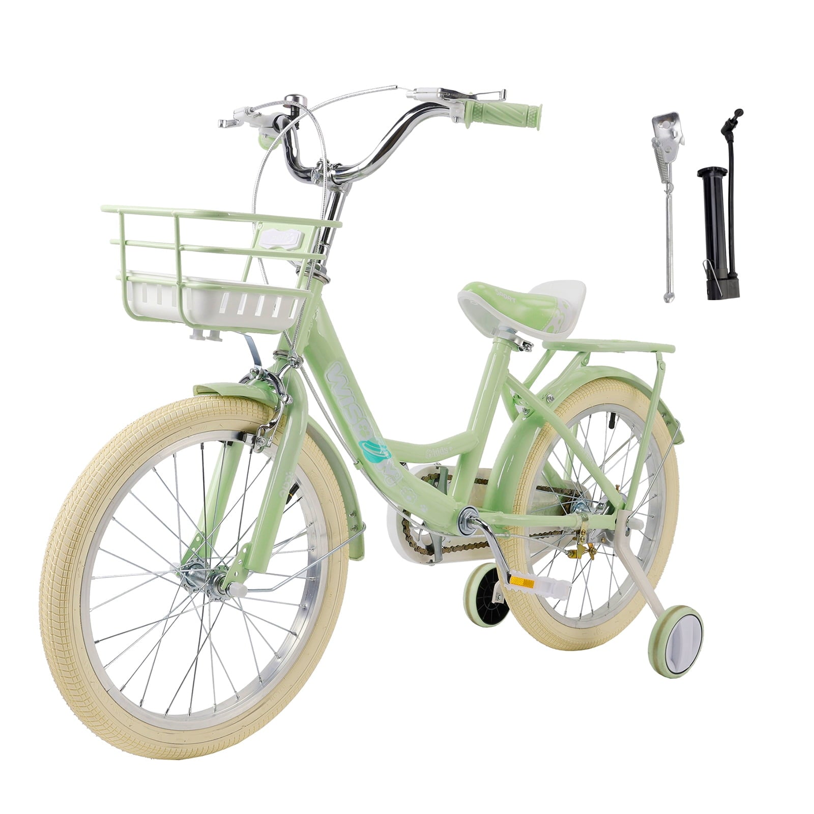 16/18 Inch Bike Kids Bicycle with Basket, Girls Bikes Ages 5-10, Kids Bicycles with Front and Rear Brakes, Kid Bike with Training Wheels, Kickstand, Rear Seat