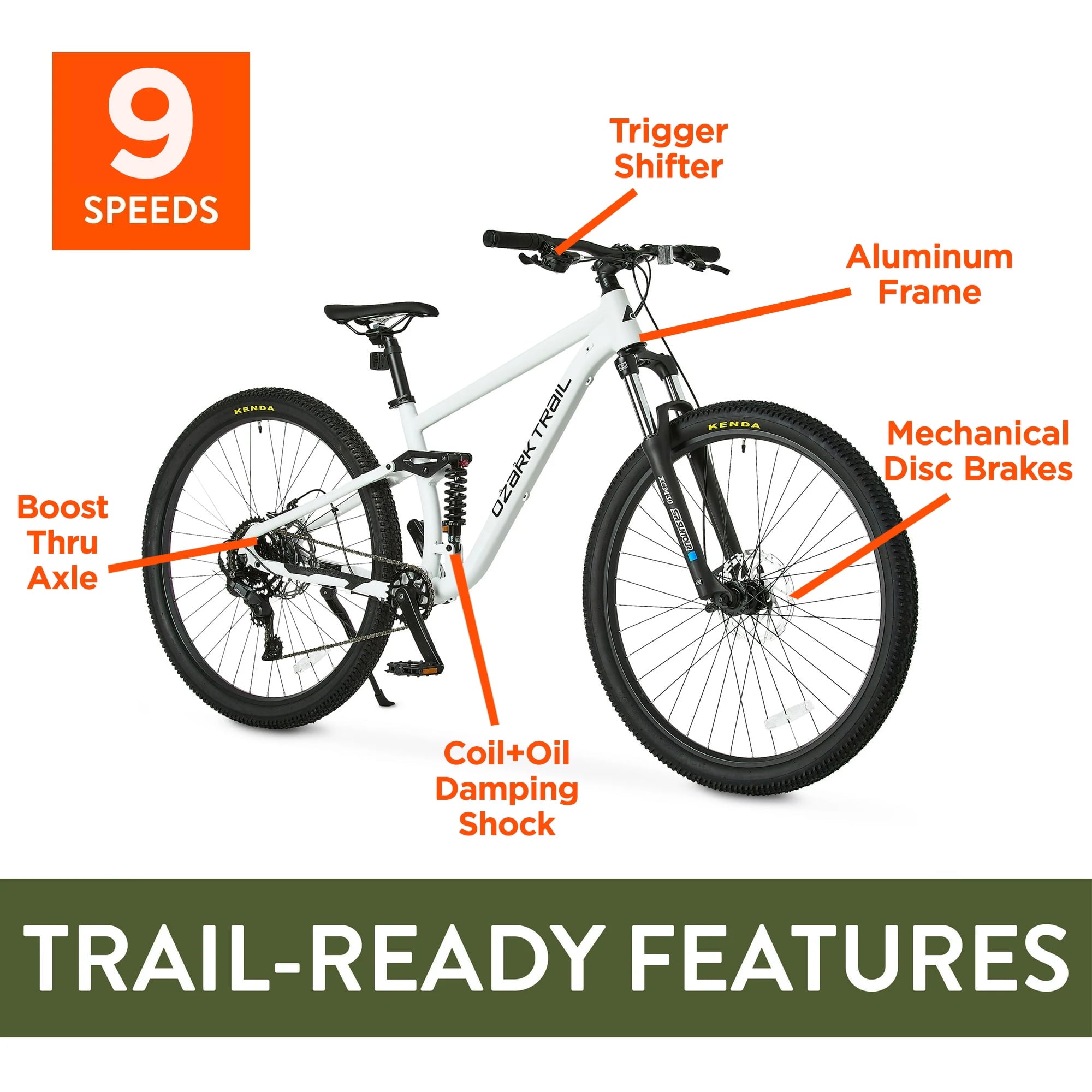 Ozark Trail 29 FS.2 Slalom Full Suspension Mountain Bike, 29 Wheels, Medium Frame, Fits Riders 5'6 - 5'9, Off-White, Adult