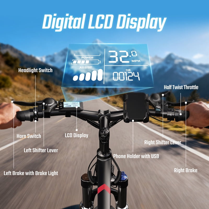 FENGQS 27.5 Electric Bike for Adults, 2000W Peak Power Motor Ebike, 35MPH 80Miles Electric Mountain Bike with 17.5AH Removable Battery-UL 2849, 21-Speed, White
