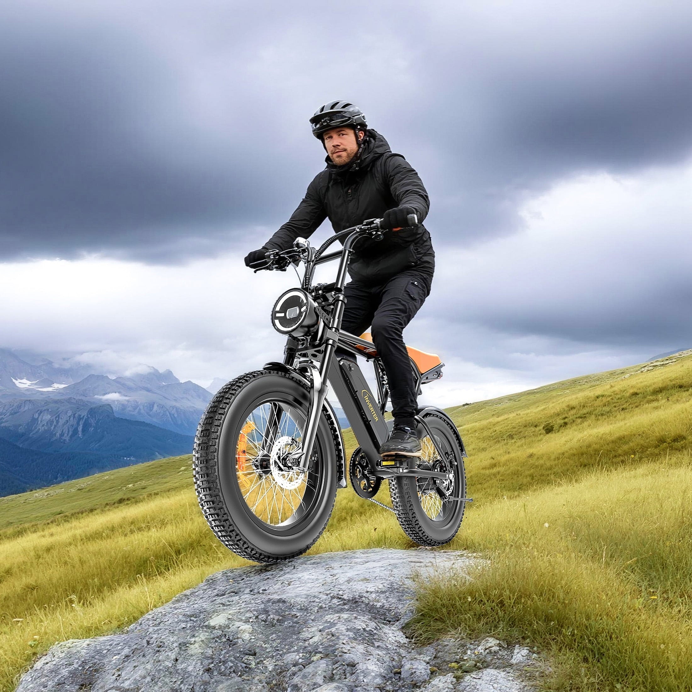 C INVERTER 20 x 4 Fat Tire Electric Bike for Adults, Peak 1100W Motor Retro Ebike Mountain Bike, 48V 14.5 Ah Removable Battery, Max Speed 28 Mph Electric Bicycle Snow Bike