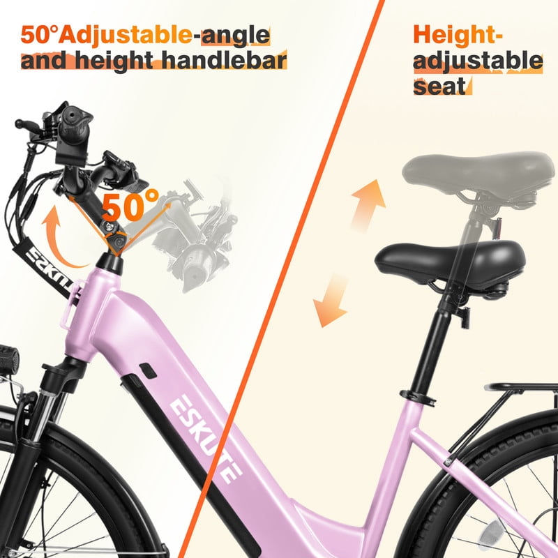 ESKUTE C200 Electric Bike for Adults, 1300W Peak Power Ebike, 28MPH Step-Thru E-Bicycle with 840Wh Removable Battery, Up to 70 Miles, 26 Tires, 7 Speed Adjustable Stem,white, UL2849