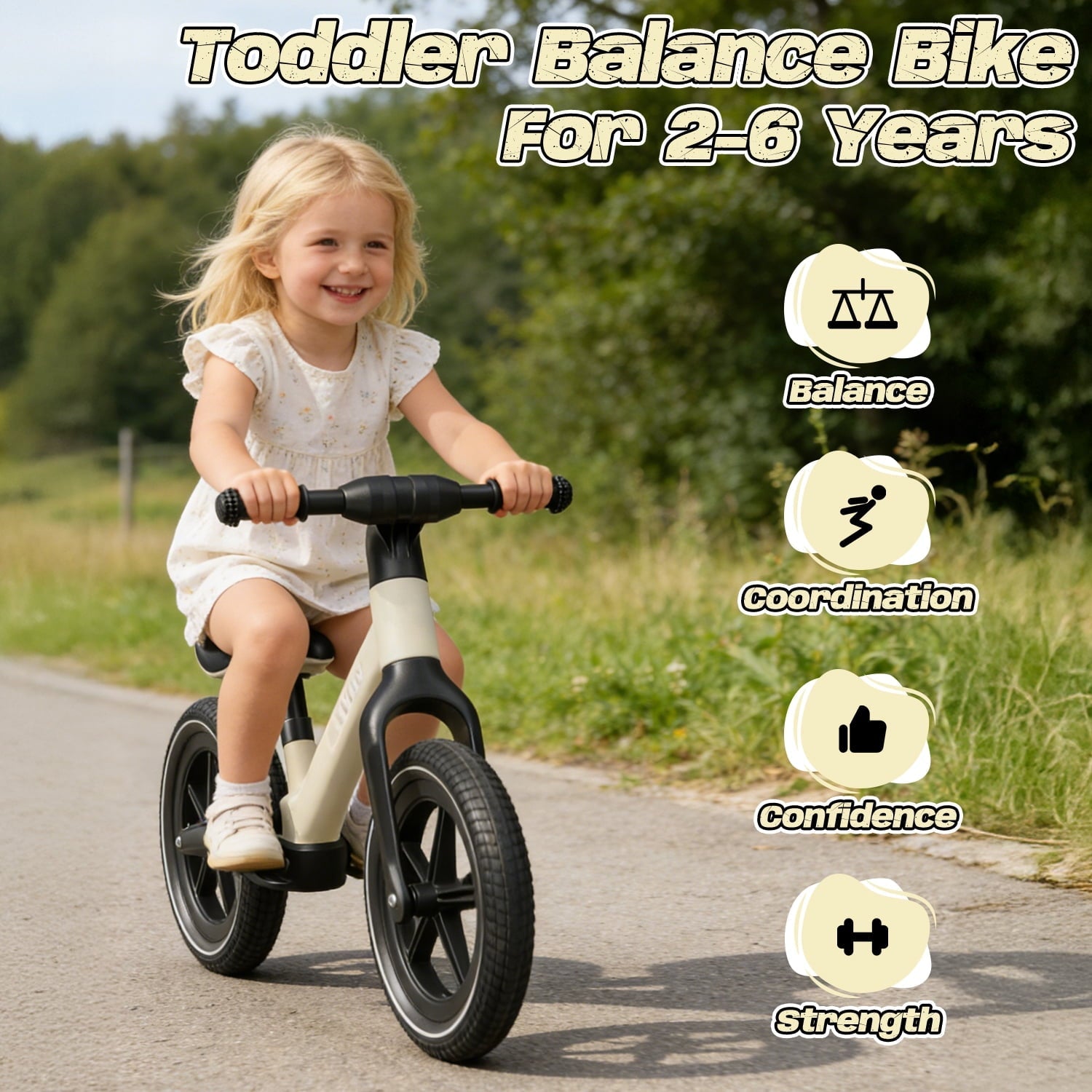 JoyStone 14 Inch Balance Bike for Kids, Toddler Balance Bike with Air Rubber Tires, Adjustable Seat, Lightweight No Pedal Training Bicycle, Gift Bike for 2-6 Boys Girls, Black