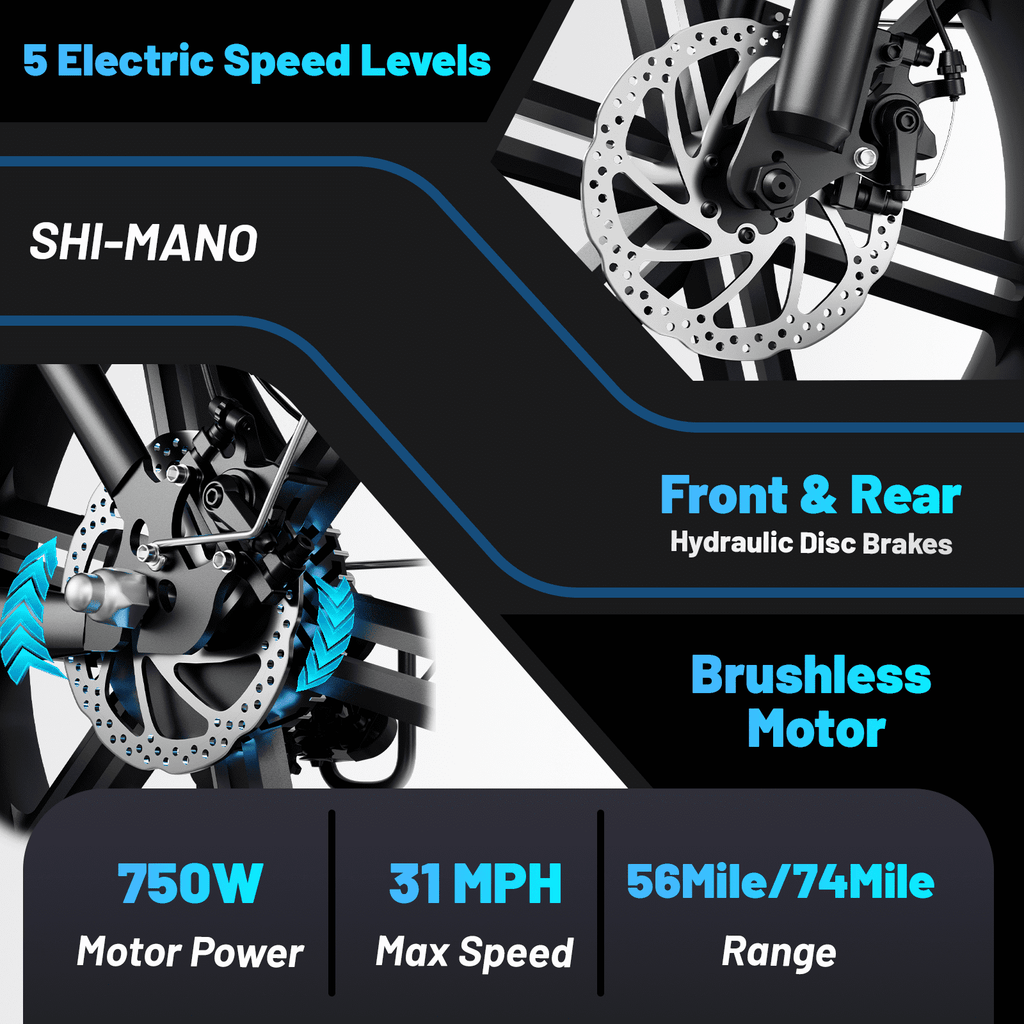 Hipatoo V8 Max Electric Bike for Adults,20 Fat Tire Ebike Electric Mountain Bike 750W 31MPH,48V 30Ah Battery UL2849
