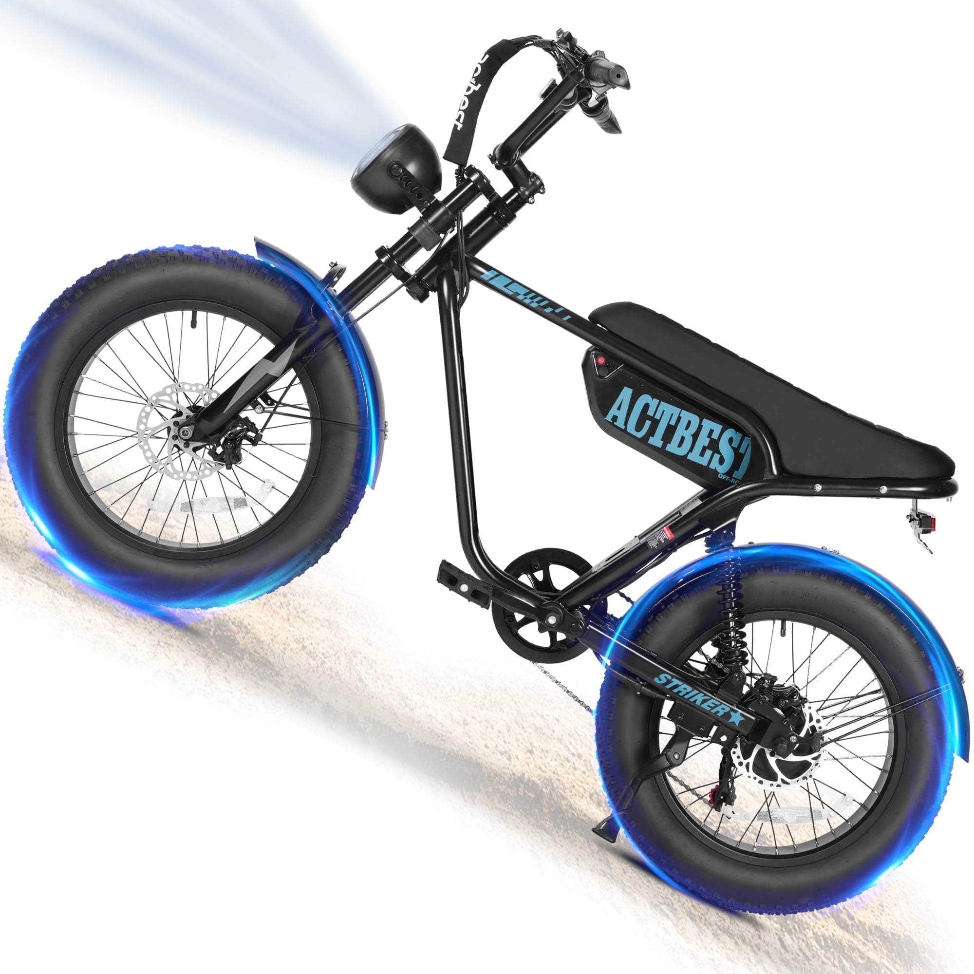 Electric Bike for Adults, Peak 1500W 28 MPH Fat Tire All-Terrain Electric Motorcycle, Full Suspension Mountain Electric Dirt Bike for Men/ Women Black & Blue