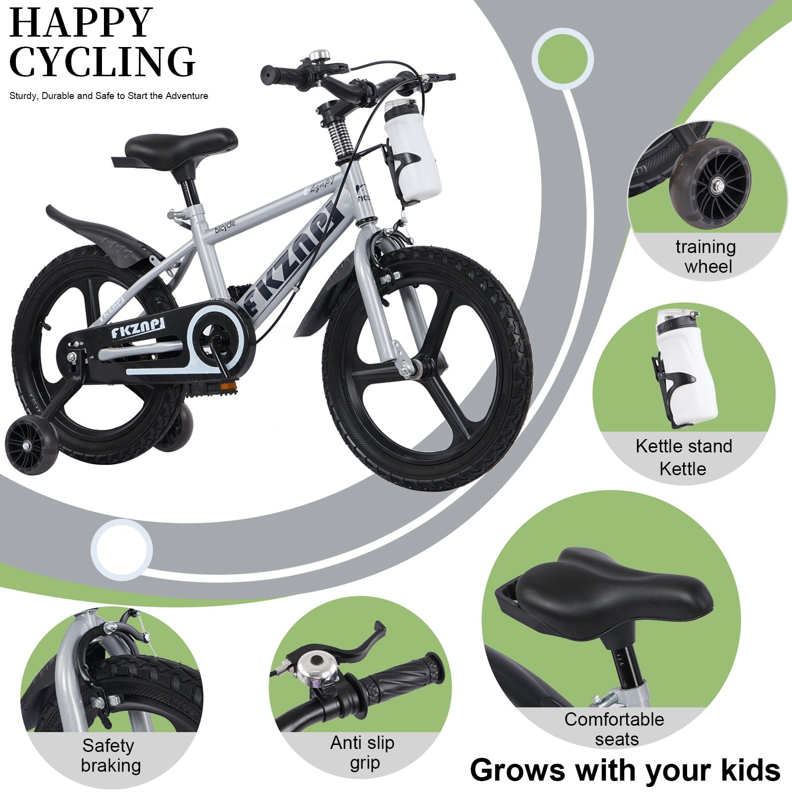 18 inch Kids Bike for Boys and Girls, SHINPT Kids Bicycle with Training Wheels, Bicycle for Kids Ages 5-9 , 18 Boys Bike with Adjustable Saddle&Handlebar, Girls Bike for Kids for Outdoor, Park