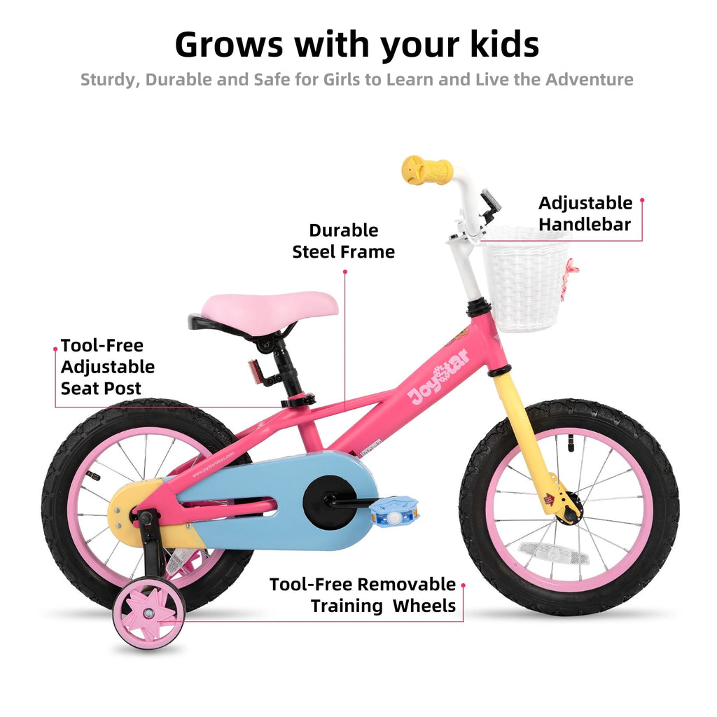 JOYSTAR 12 14 16 Kids Bike for 2-7 Years Girls 33-53 Inch Tall, Rainbow Toddler Bicycle with Basket, Training Wheels & Coaster Brake, 85% Assembled, Macarons