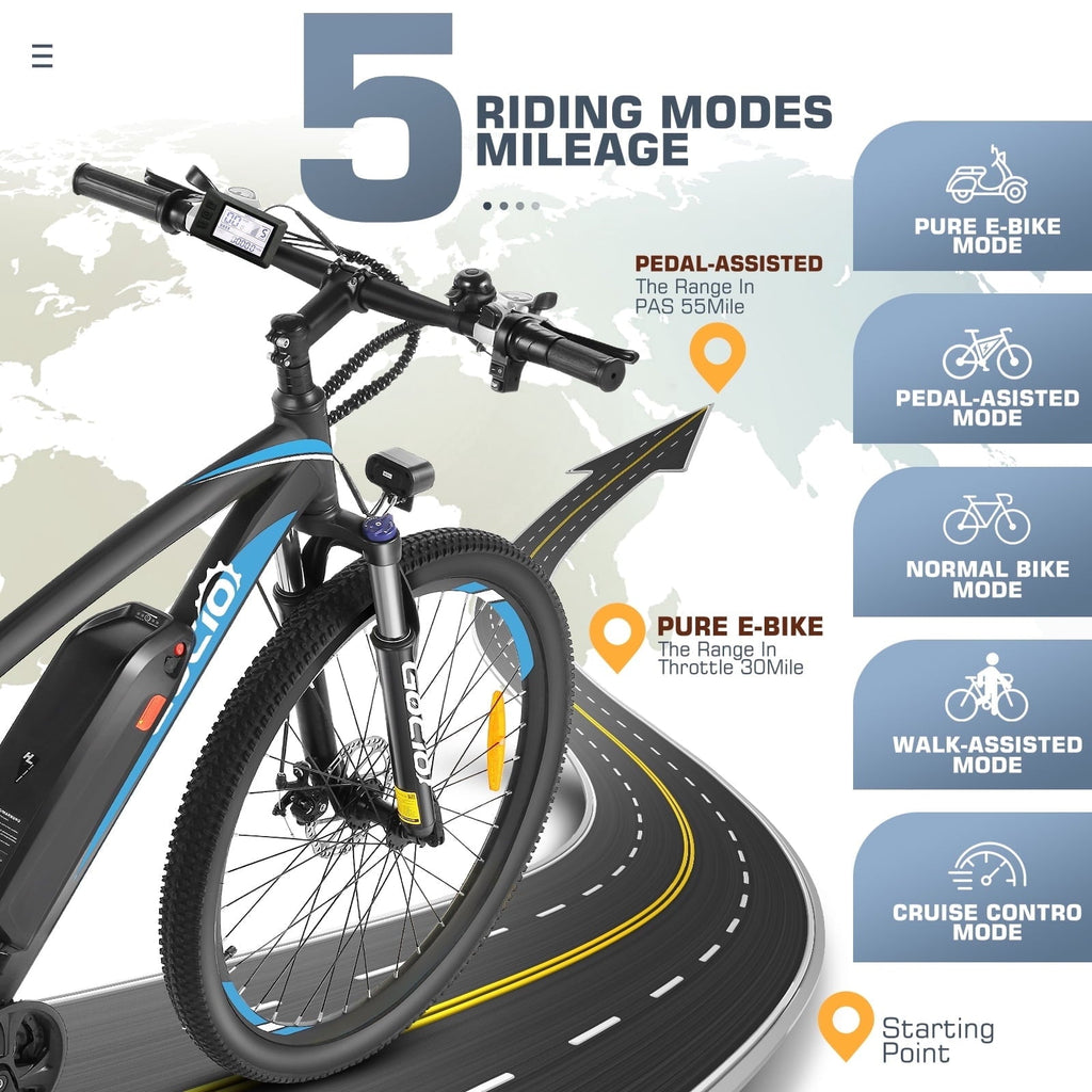 Gocio 27.5 Electric Mountain Bike for Adults, 750W Peak Motor, 48V 10.4Ah Battery, 20MPH, 21 Speed, Lockable Front Suspension, UL2849 Certified