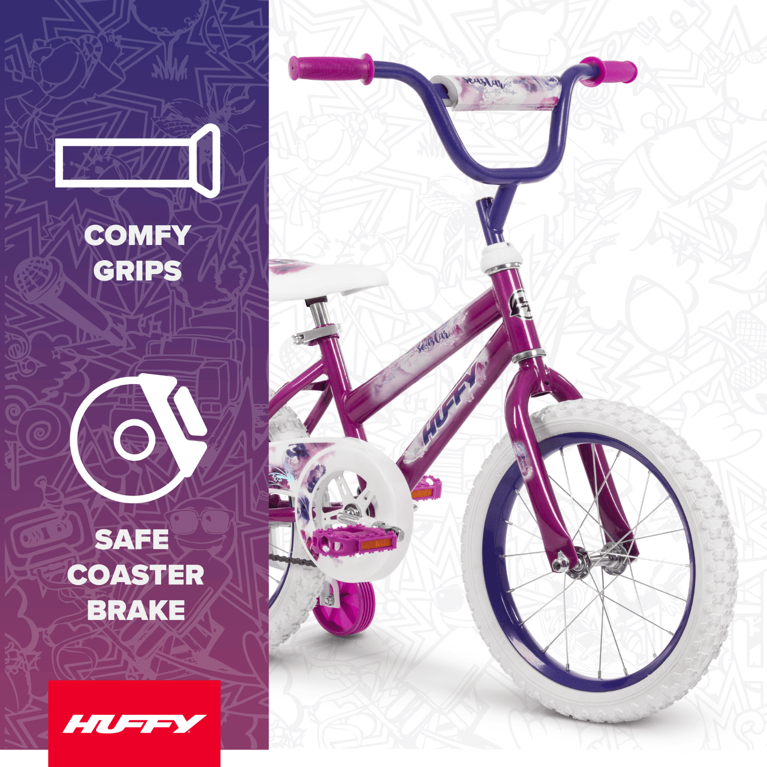 Huffy 16 Sea Star Kids' Bike, Fits Riders 42 - 48, Purple, Youth, Girls
