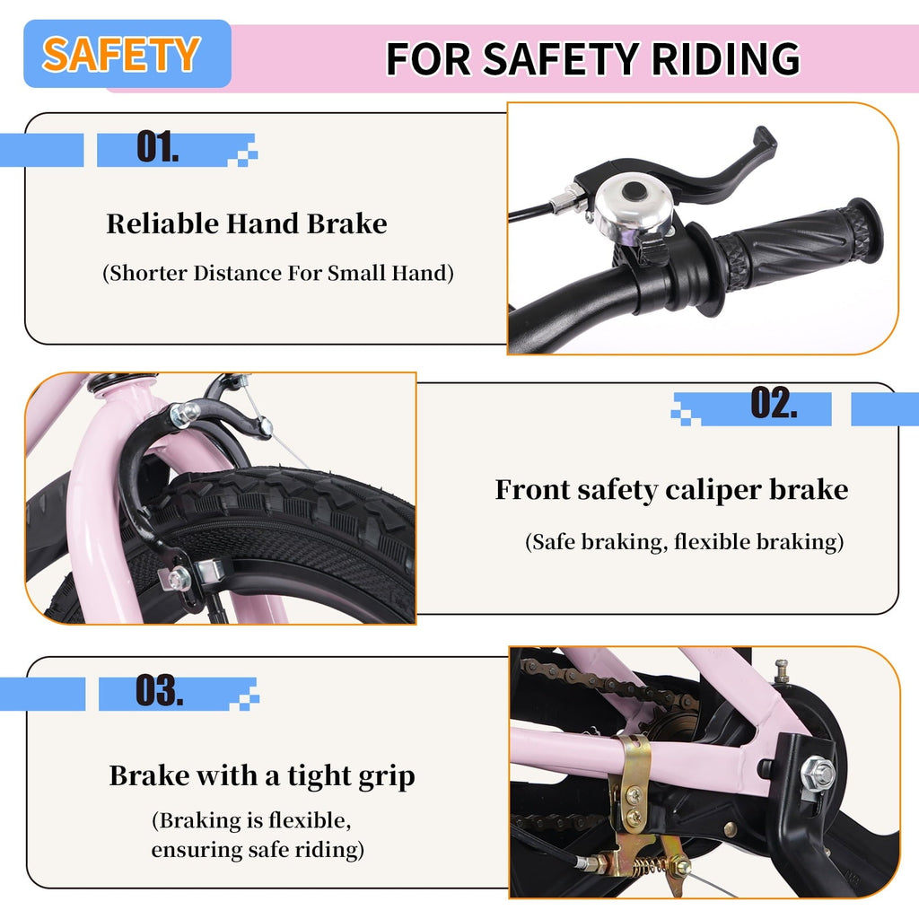 Holaki 18 inch Kids Bike with Training Wheels & Handbrake for Boys & Girls Ages 5-9, High Carbon Steel Frame Adjustable Seat Kids Bicycle with Kettle Stand & Night Glow for Birthday Gift, Purple