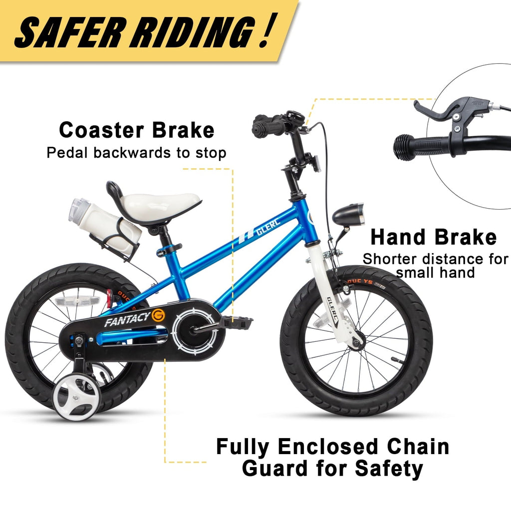 Glerc 14 inch Kids Bike for Child 3-5 Year old Boys Girls with Water Bottle Holder & Headlight & Training Wheels, Black