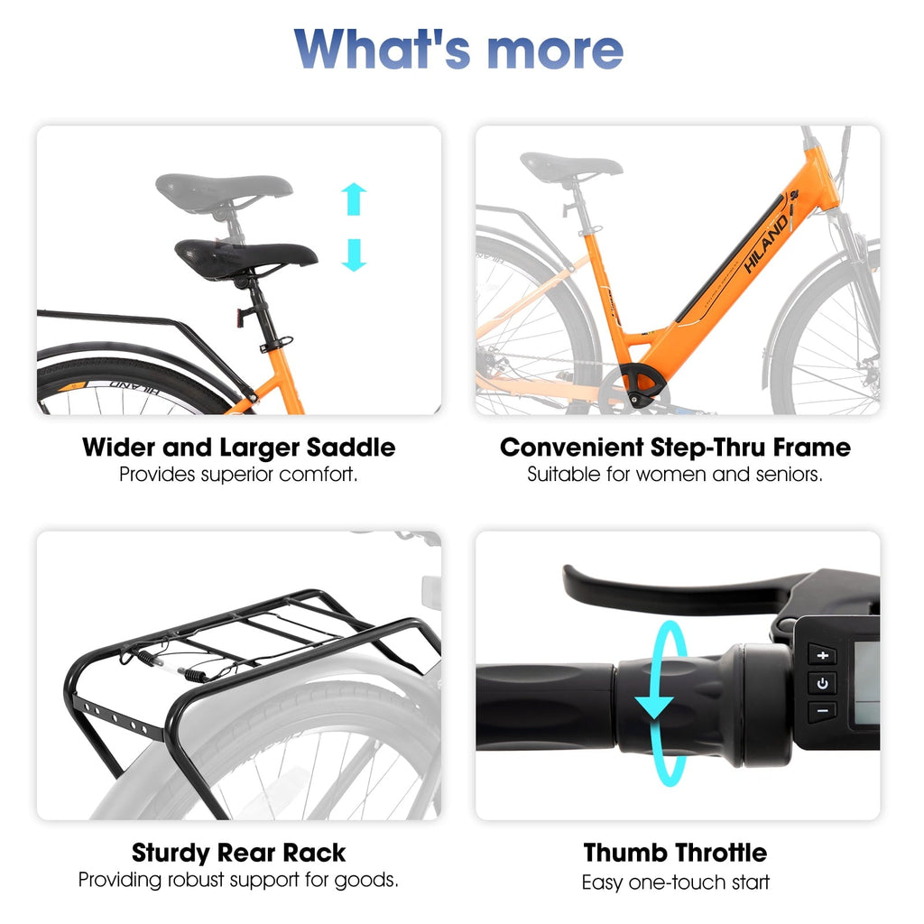 Hiland 350W Electric Bike for Men Women, 700C Step-Through Commuter Ebike, 36V Removable Battery UL2849, 7-Speed Electric Bicycle, 20mph, Khaki