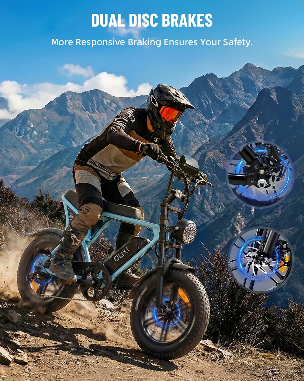 OUXI V8 Electric Bike for Adults, 20 Fat Tire Electric Mountain Bike Peak 750W, 48V 15Ah Battery, UL2849
