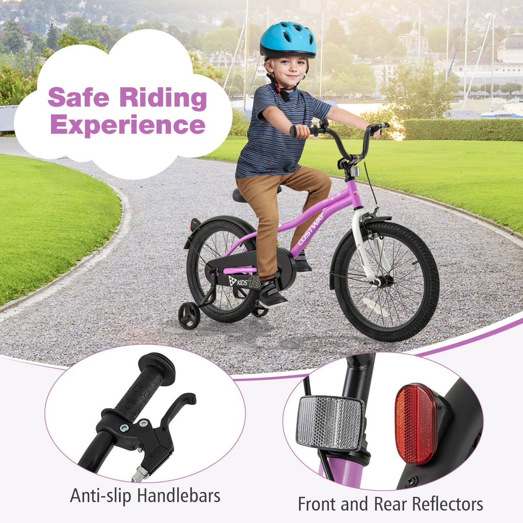 Costway 18 Kids Bike for 4-8 Years Old Boys & Girls with Adjustable Seat Handbrake Reflectors Red