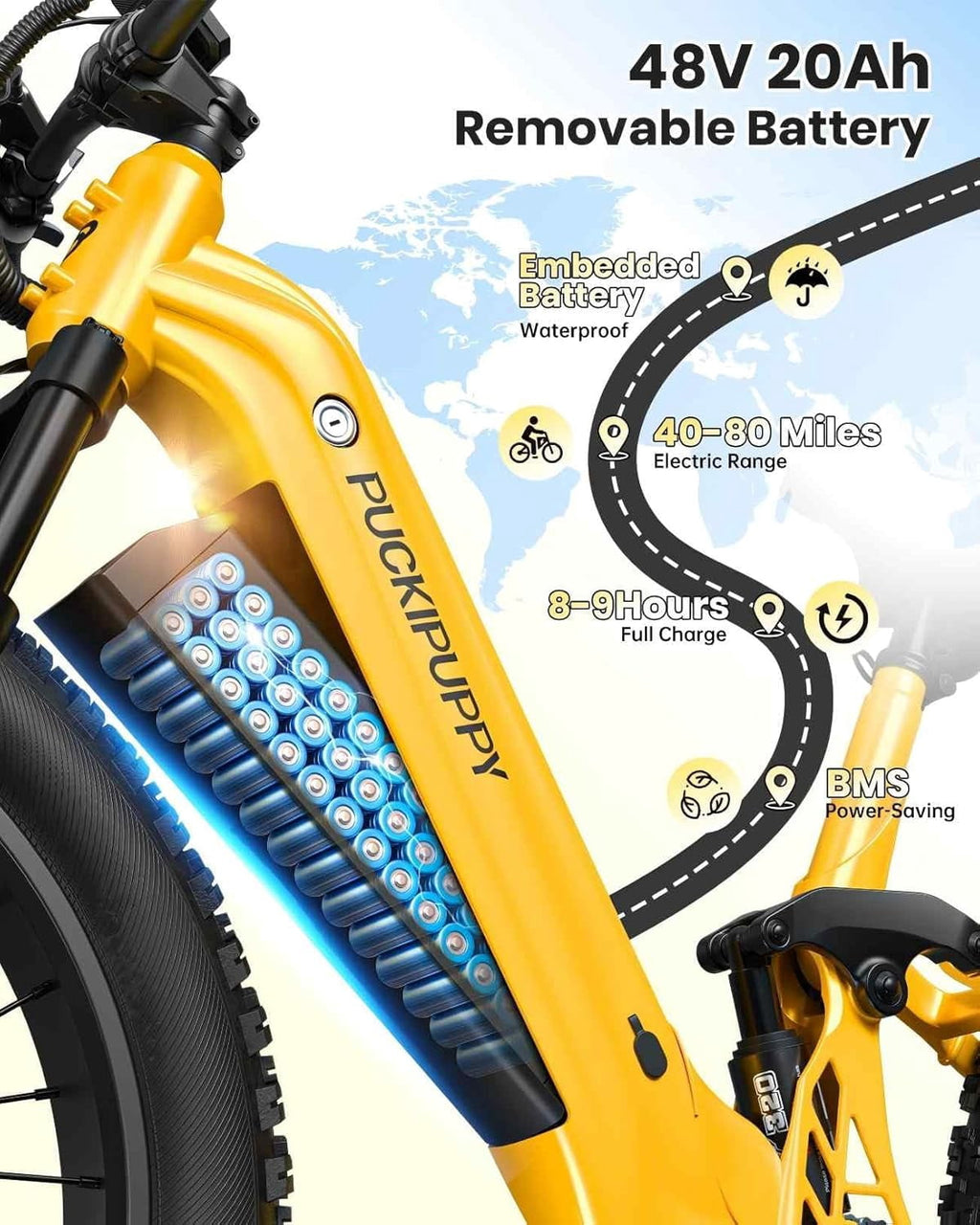 PUCKIPUPPY Electric Bikes for Adults 26 Step-Thru Ebikes 960W Peak Motor 80Miles Range 28mph Max Speed 48V 20AH Battery Full Suspension Fat Tire Mountain E Bike 7 Speed, Comply with UL2849 By SGS