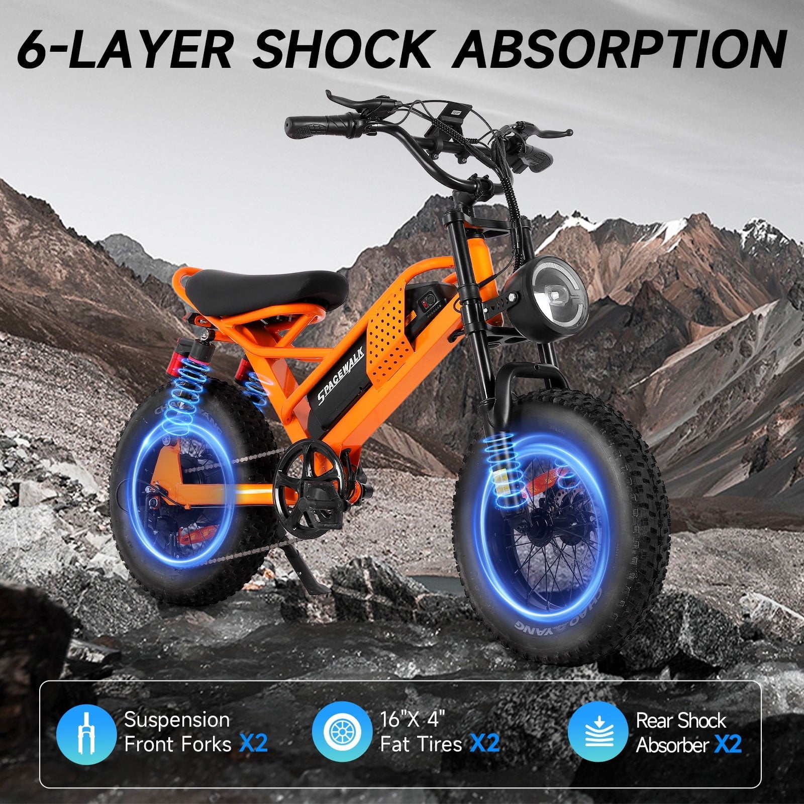 Spacewalk Small Electric Bike,16 Fat Tire Ebike,Compact Design,More Suitable for Riders Under 5'2, and Teenagers with 750W Motor, 21.7MPH with Removable 48V/15AH Battery,50-Miles Motorcycle