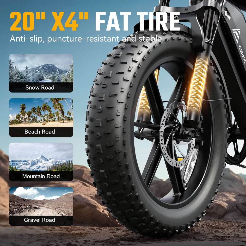 TST Electric Bike for Adults, 750W Peak 1500W Motor, 20x4 Fat Tire, E Mountain Bike, 48V/15AH UL2849