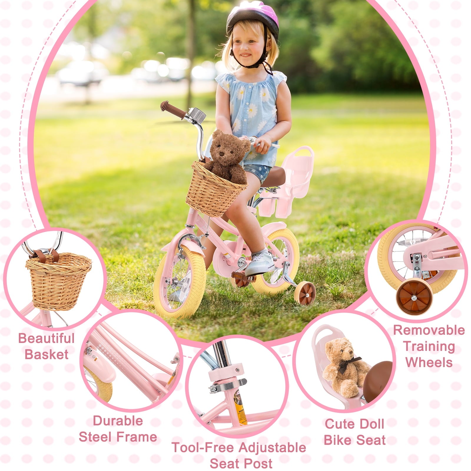 XJD Girls Bike for Toddlers and Kids Ages 2-12 Years Old,12 14 16 Inch Kids Bike with Training Wheels & Basket, 20 Inch Girls Bicycle with Handbrake & Kickstand