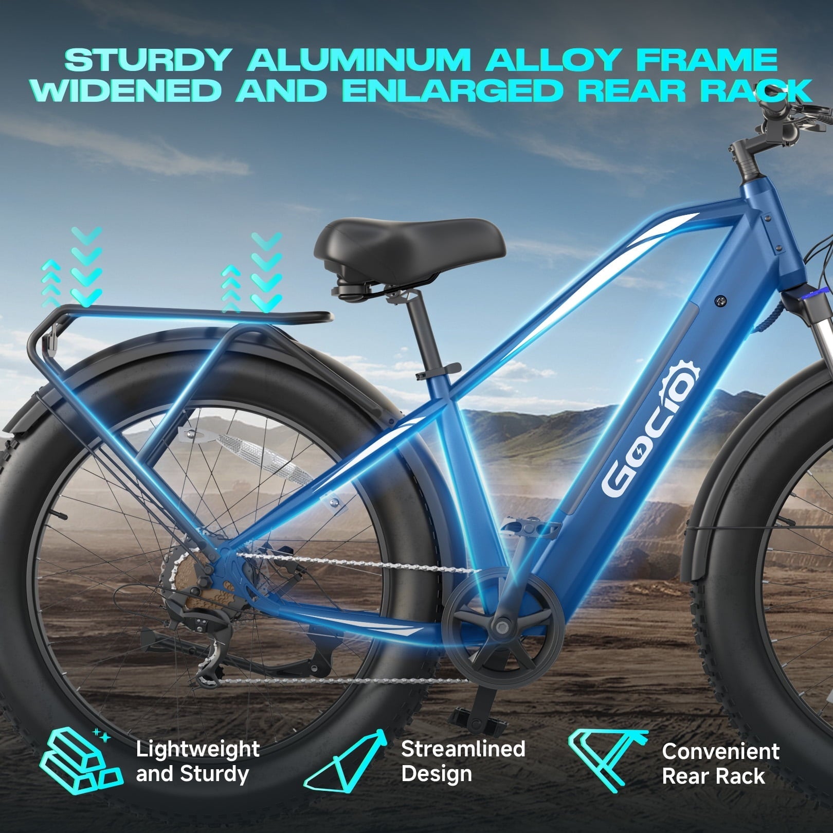 Gocio UL2849 Certified 26x4.0 Fat Tire Electric Bike for Adults, 1500W Peak Motor, 48V 15Ah Battery, 25MPH Max Speed, Off-Road Mountain E-bike