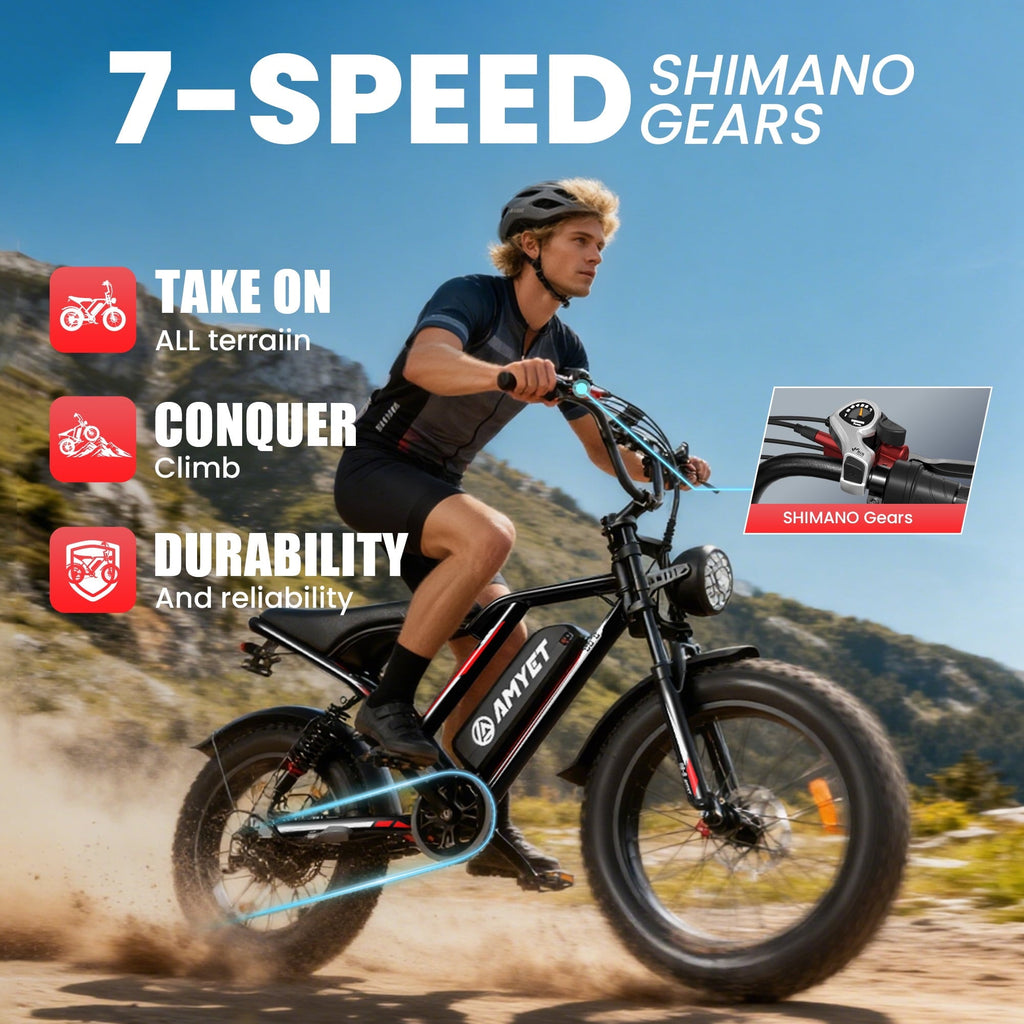 AMYET S8-S Electric Bike 1000W(1500W Peak), 48V 20Ah, 20x4.0 Fat Tire Ebike for Adults, Hydraulic Disc Brakes E-Mountain Bicycle, UL2849
