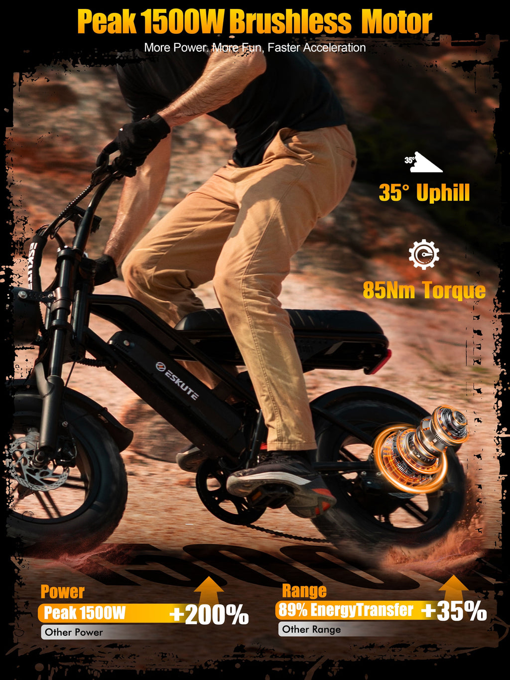 ESKUTE V100 Electric Bike for Teens Adults Students, 750W 28 Mph 48V 13 Ah,16x4.0 Fat Tire E Bicycle, 7-Speed Dual Suspension Mountain EBike Black, UL2849