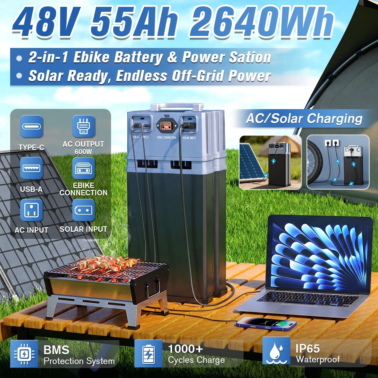 W WALLKE H7 Ultra 4000W Ebike, 37MPH Electric Bike, 48V 55Ah Portable Power Station Battery, Torque Sensor, 20 Puncture-Proof Fat Tire