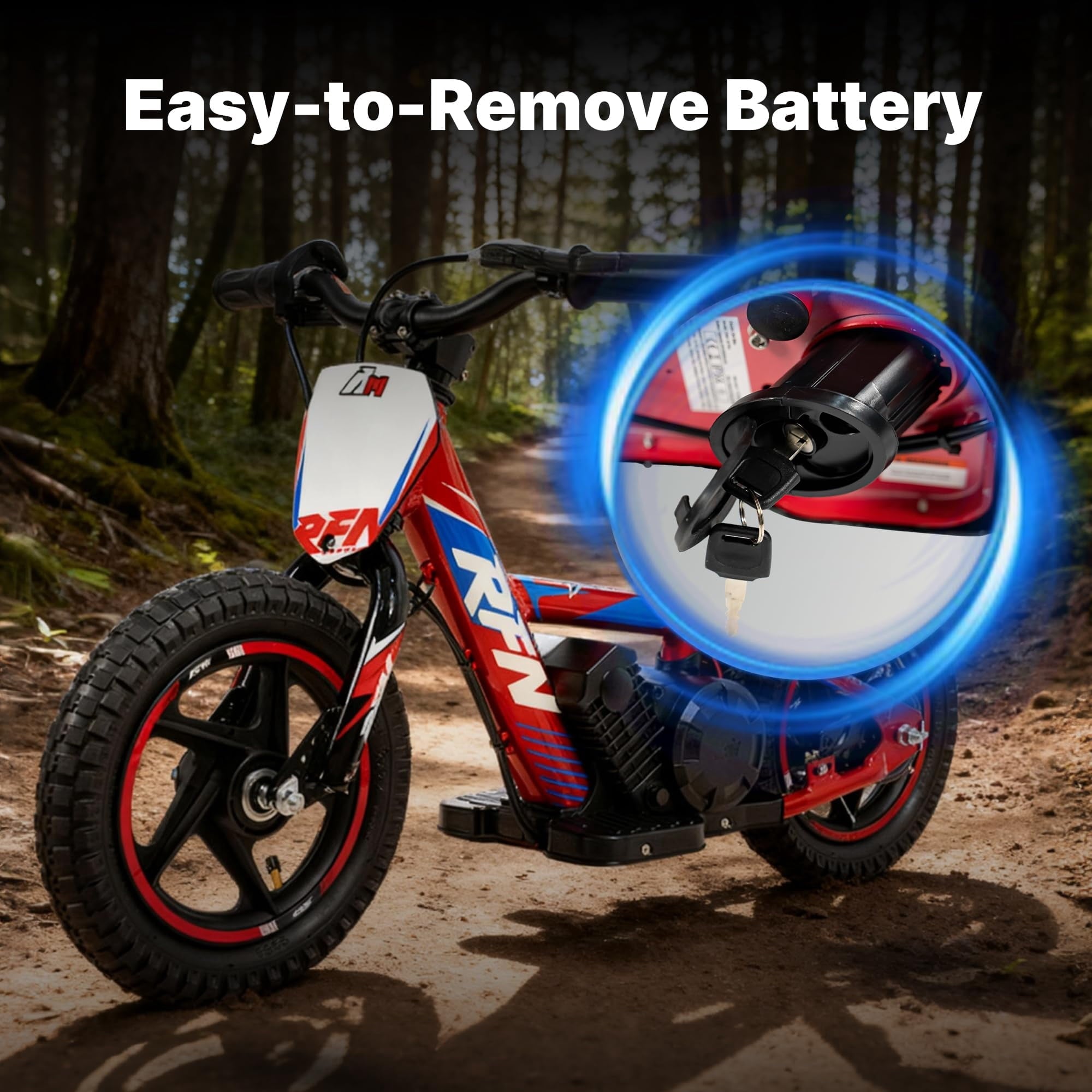 RFN Kids 24V Electric Balance Bike – 170W Motor, 2-Speed Mode, 12 Off Road Electric Dirt Bike, Safe Starter Ebike for Ages 3+