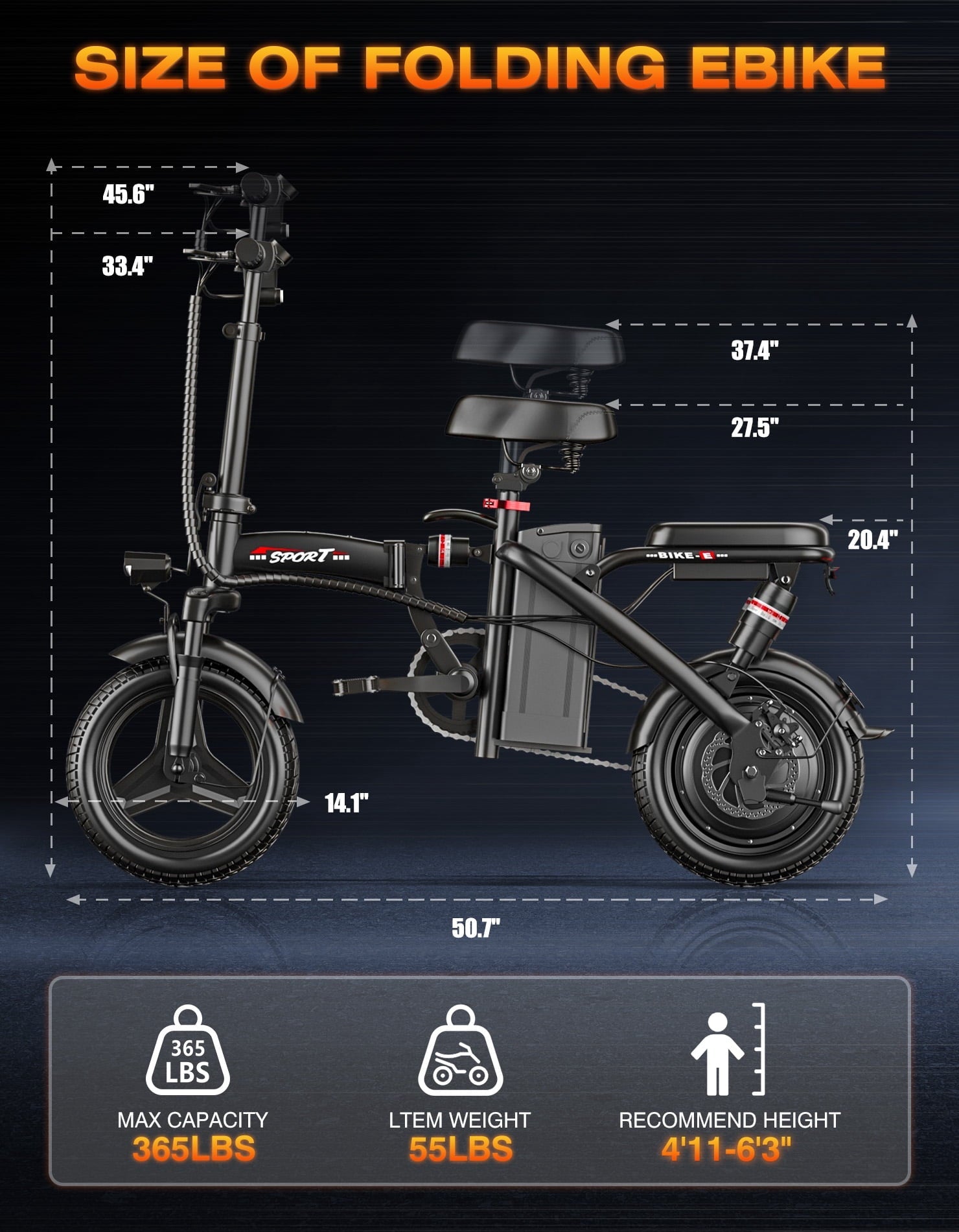 AZHAR 750W Foldable Electric Bike for Adults, 48V 10Ah Removable Battery, 14 Ebike, Electric Mini Bike,The range is 30 miles UL 2849