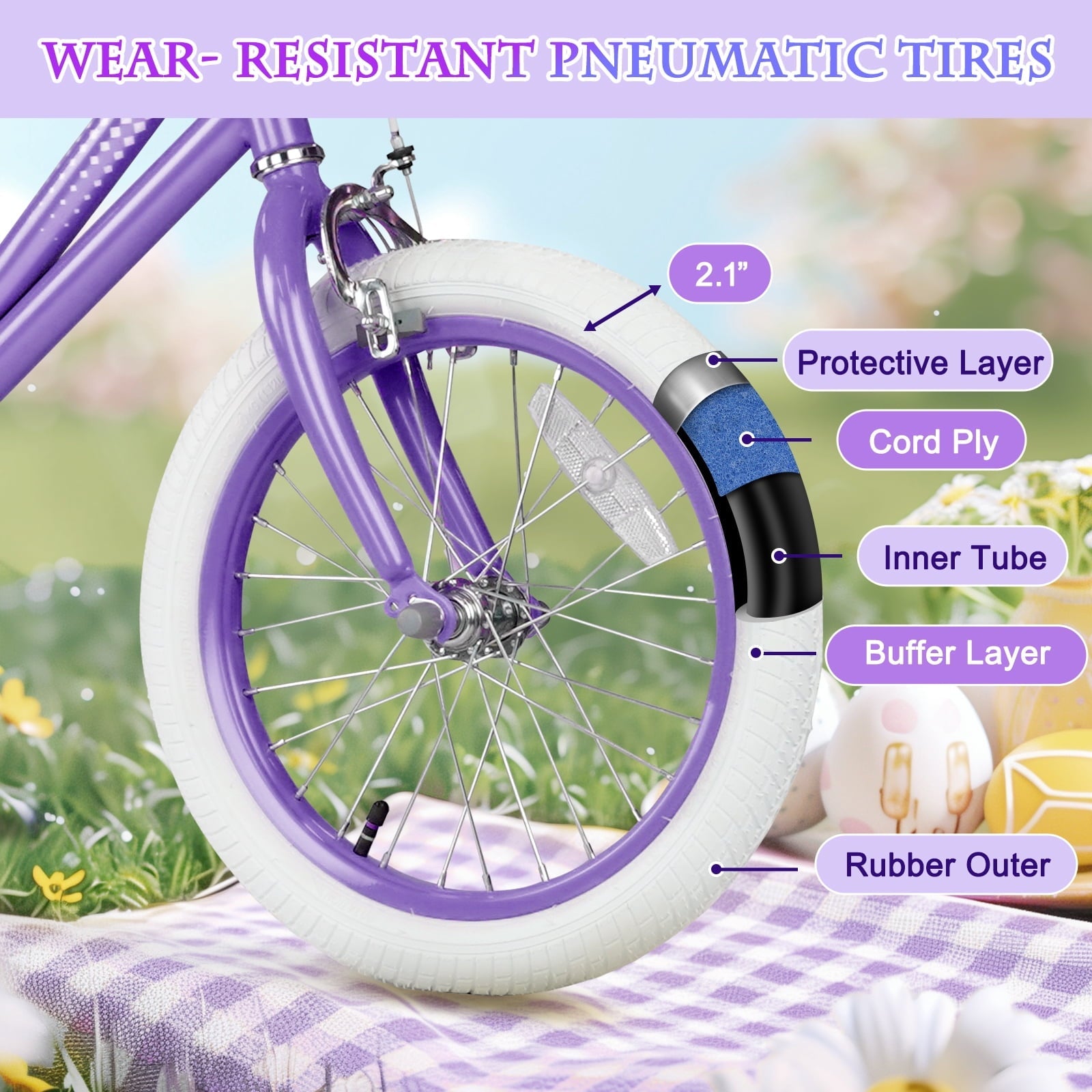 XJD Girls Bike for Toddlers 3-9 Years Old Kids, 16 Inch Kids Bike with Training Wheels, Streamers, Basket and Doll Seat, Children Bicycles with Handbrake