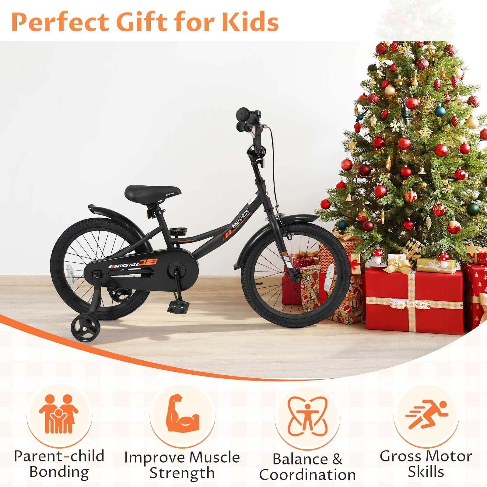 Costway 18 Inch Kids Bike with Training Wheels Dual Brakes Adjustable Seat Handlebar Height