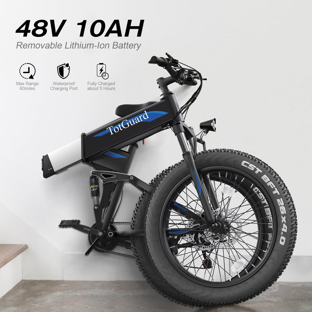 TotGuard 26x4 Electric Bike, Fat Tire 500W Ebike, Foldable Electric Bicycles E Bikes for Adults Electric 48V 10Ah Battery, Dual Shock Absorber, Lockable Fork UL2849