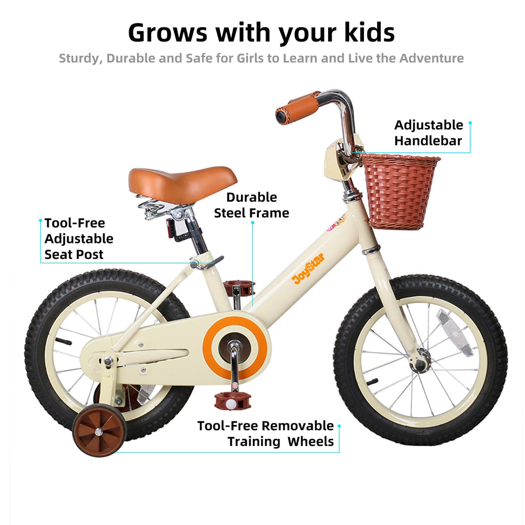 JOYSTAR Vintage Kids Bike with Basket & Training Wheels,12 14 16 20 24 Inch Kids Bike for 2-14 Years Old Girls & Boys, Green