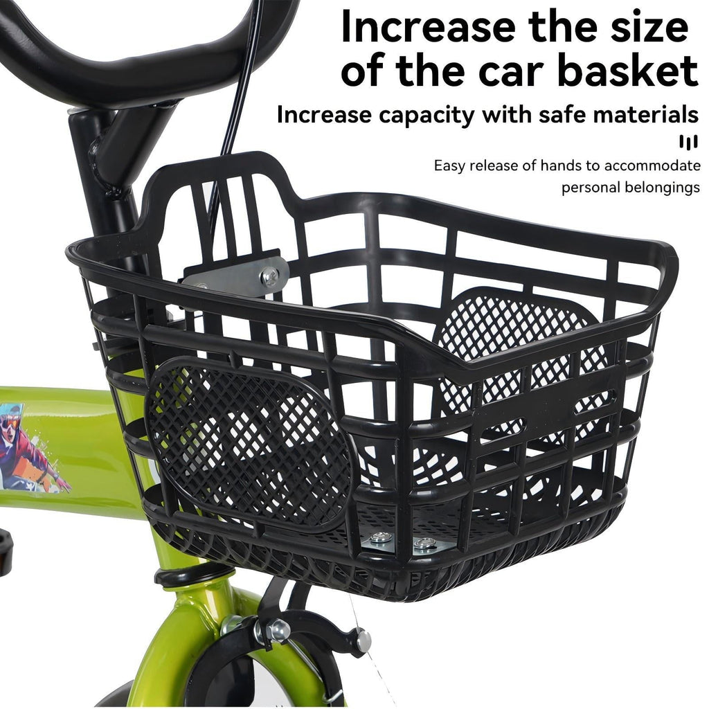 16 Kids Bicycle with Training Wheels Single Speed Sporty Kids Bike for Boys Girls Aged 4-7 Years, Green