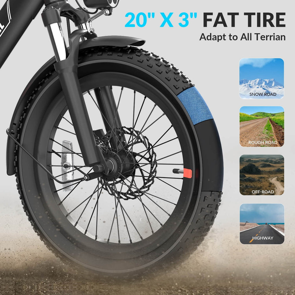5TH WHEEL W11B 20 Fat Tire Electric Bike, 500W Foldable Adult E-bike with 48V 15.6Ah Removable Battery, Electric Bicycle with 7 Speed, UL2849, White