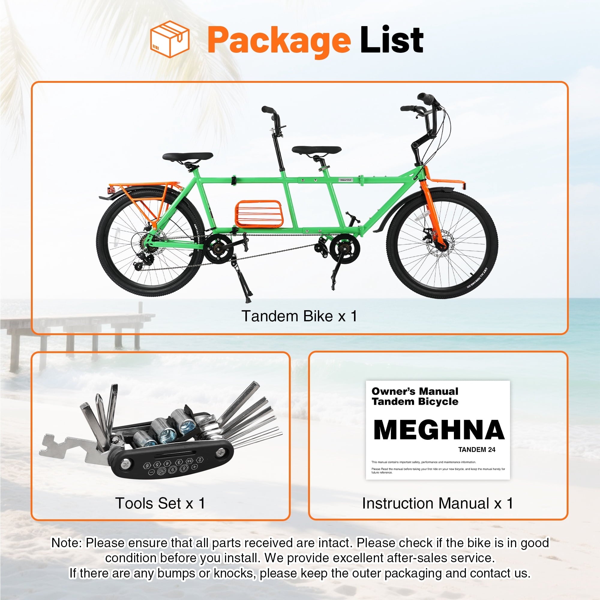 Meghna Tandem Bike 24 inches 4-Fold 2-Seater 6 speed Folding Tandem Dual Disc Brake for Adult Beach Cruiser Silver