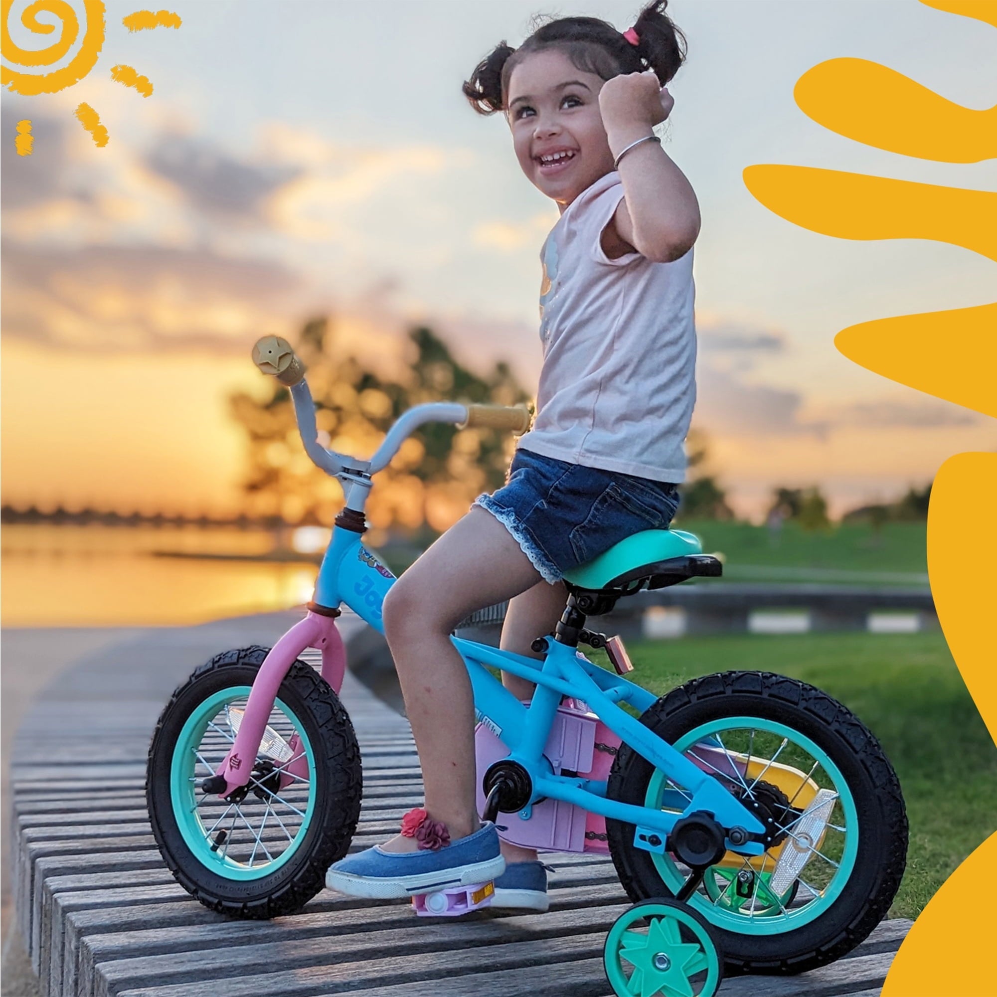 JOYSTAR 12 14 16 Kids Bike for 2-7 Years Girls 33-53 Inch Tall, Rainbow Toddler Bicycle with Basket, Training Wheels & Coaster Brake, 85% Assembled, Macarons