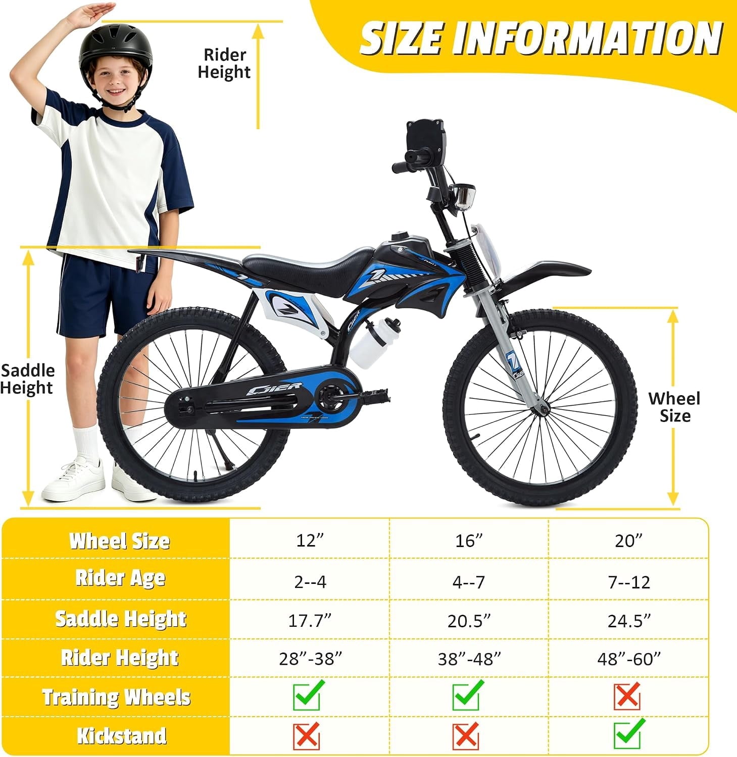 NEORIVER 16 Inch Motocross Style Kids Bike – Training Wheels, Sound Horn, Number Plate & Dashboard Included – Easy Assembly – Ages 3-12 Boys Girls