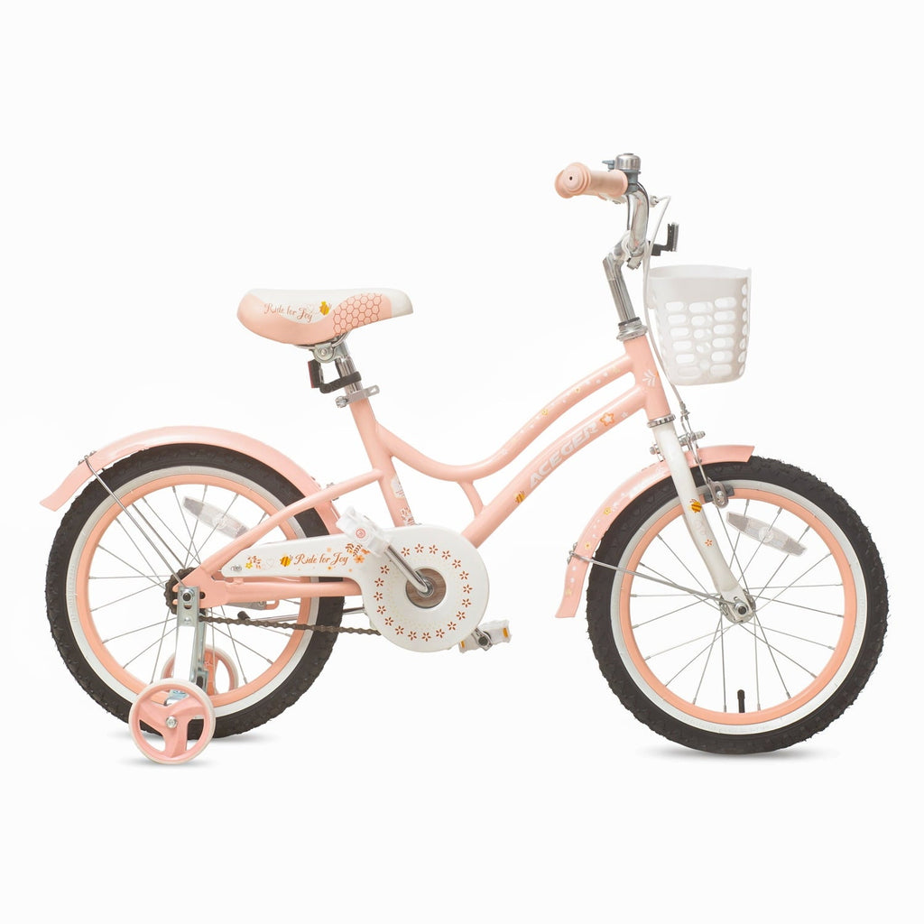 ACEGER 16 Inch Bike with Basket and Training Wheels for Girls Ages 5-9, Pink