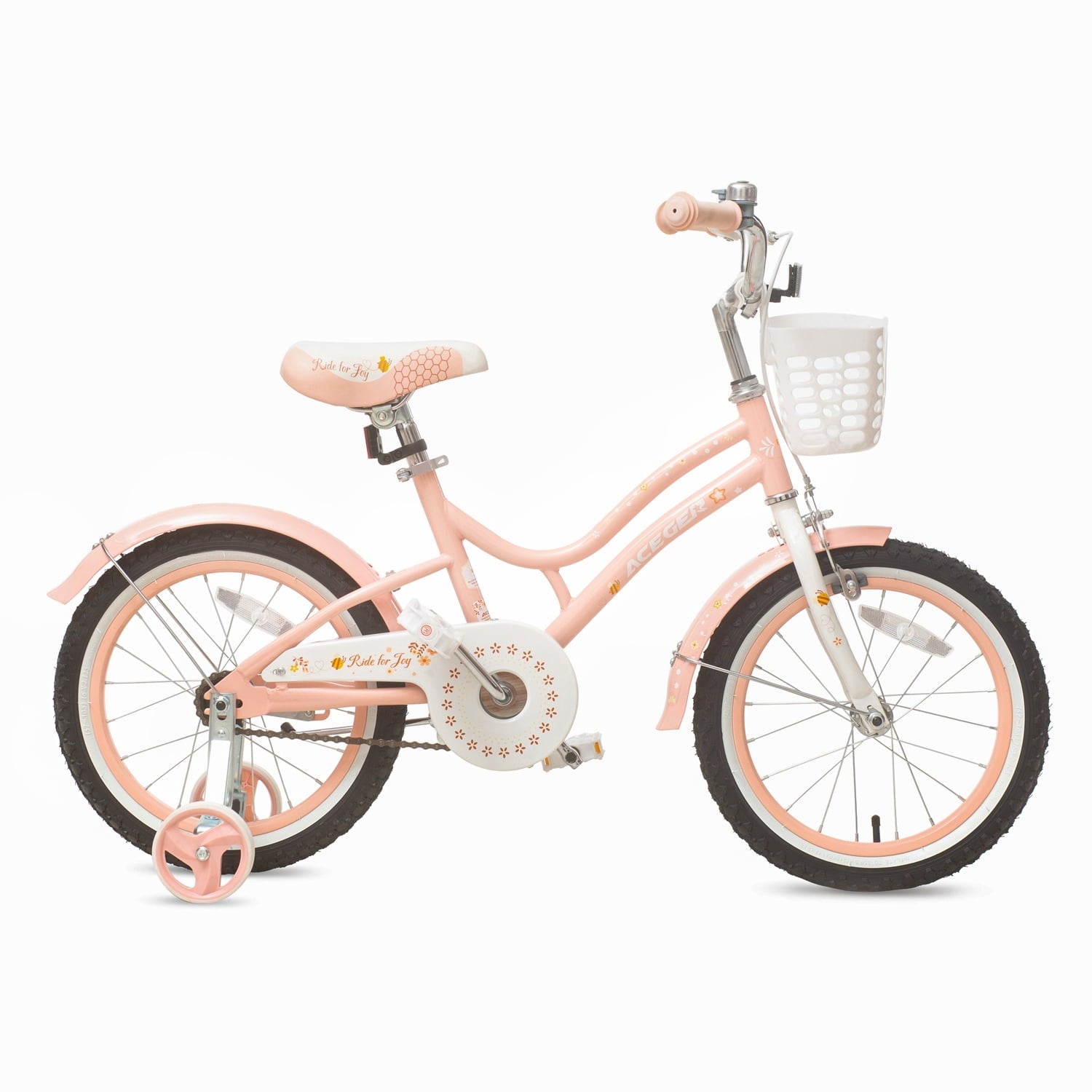 ACEGER 16 Inch Bike with Basket and Training Wheels for Girls Ages 5-9, Pink