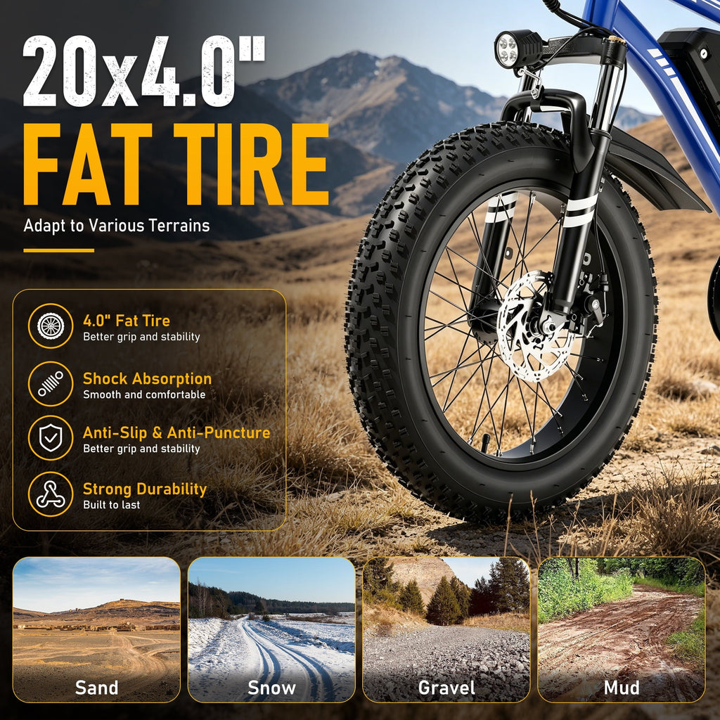 SUNTIBYE K10 Electric Bike 1000W, 48V 15Ah, 20 Fat Tire Ebike, 28MPH, E-Mountain Bike UL2849,Black