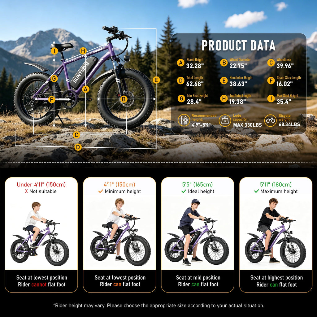 SUNTIBYE K10 Electric Bike 1000W, 48V 15Ah, 20 Fat Tire Ebike, 28MPH, E-Mountain Bike UL2849,Black