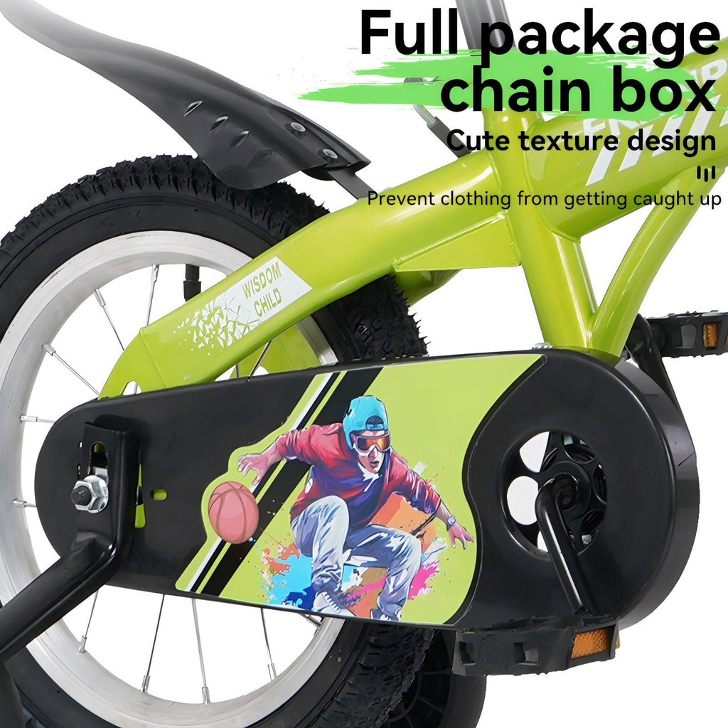 16 Kids Bicycle with Training Wheels Single Speed Sporty Kids Bike for Boys Girls Aged 4-7 Years, Green
