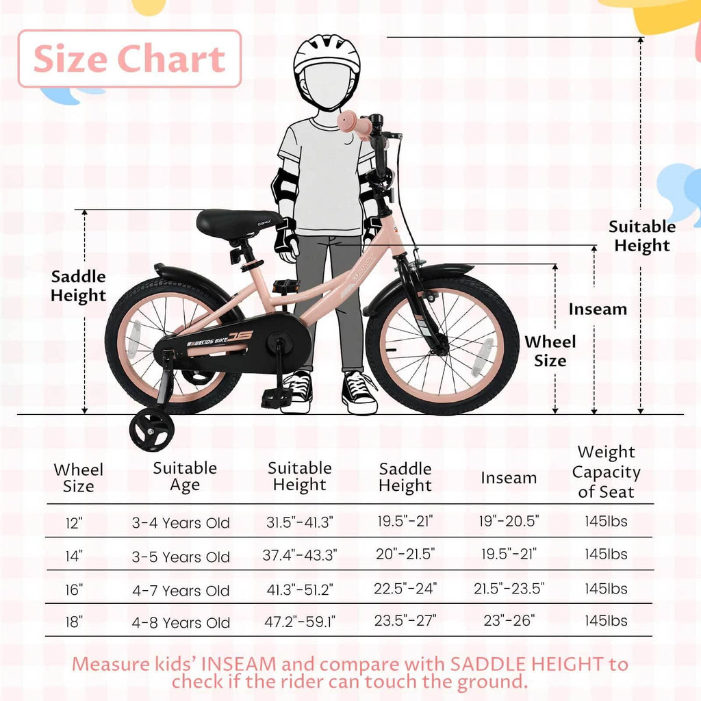 Costway 18 Inch Kids Bike with Training Wheels Dual Brakes Adjustable Seat Handlebar Height