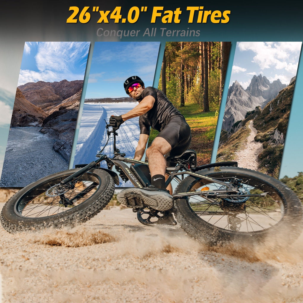 ZDZA Electric Bike for Adults, Peak 1500W Motor E-Mountain Bicycle, 26 Fat Tire 28mph Ebike, 48V 15Ah Removable, Dual Suspension with Shelf UL2849, Black