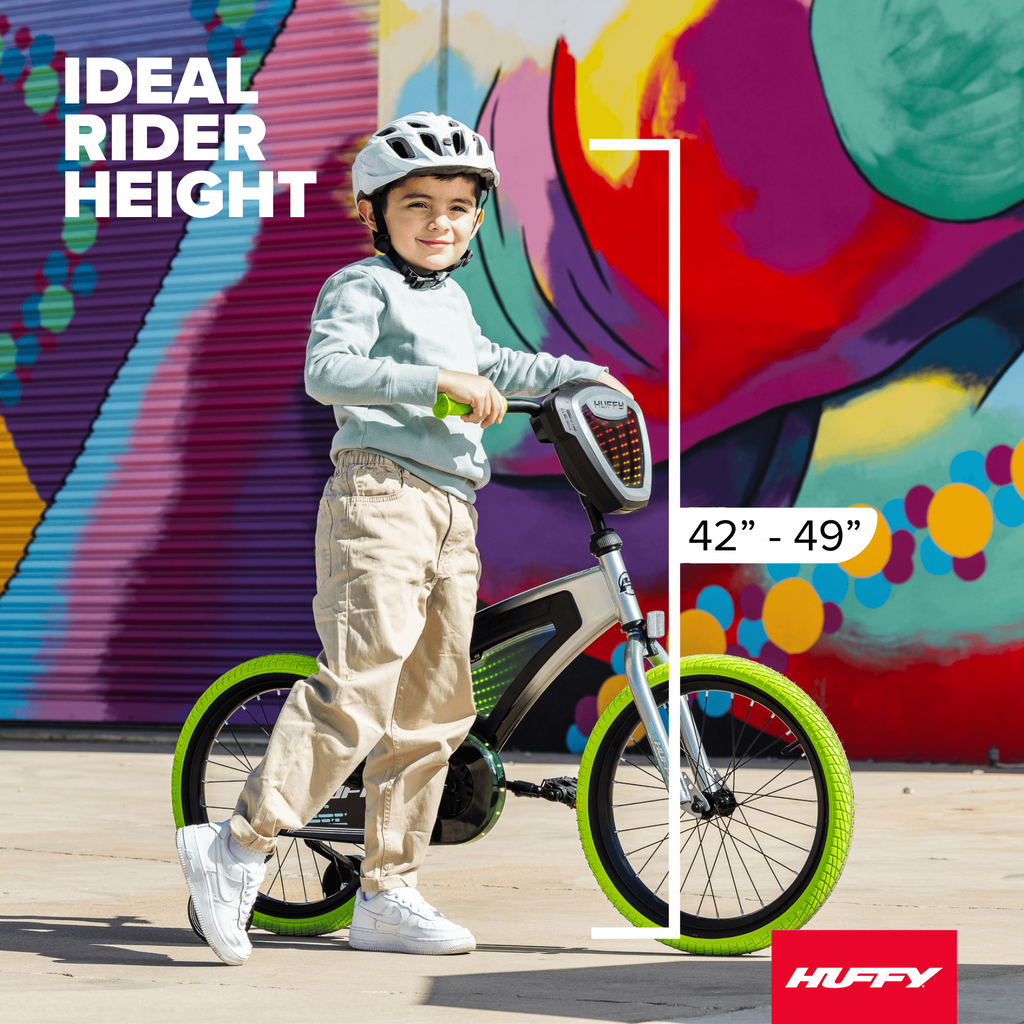Huffy 18 Electro-Light Kids' Bike, Fits Riders 42 - 49, Grey/Green, Kids, Unisex